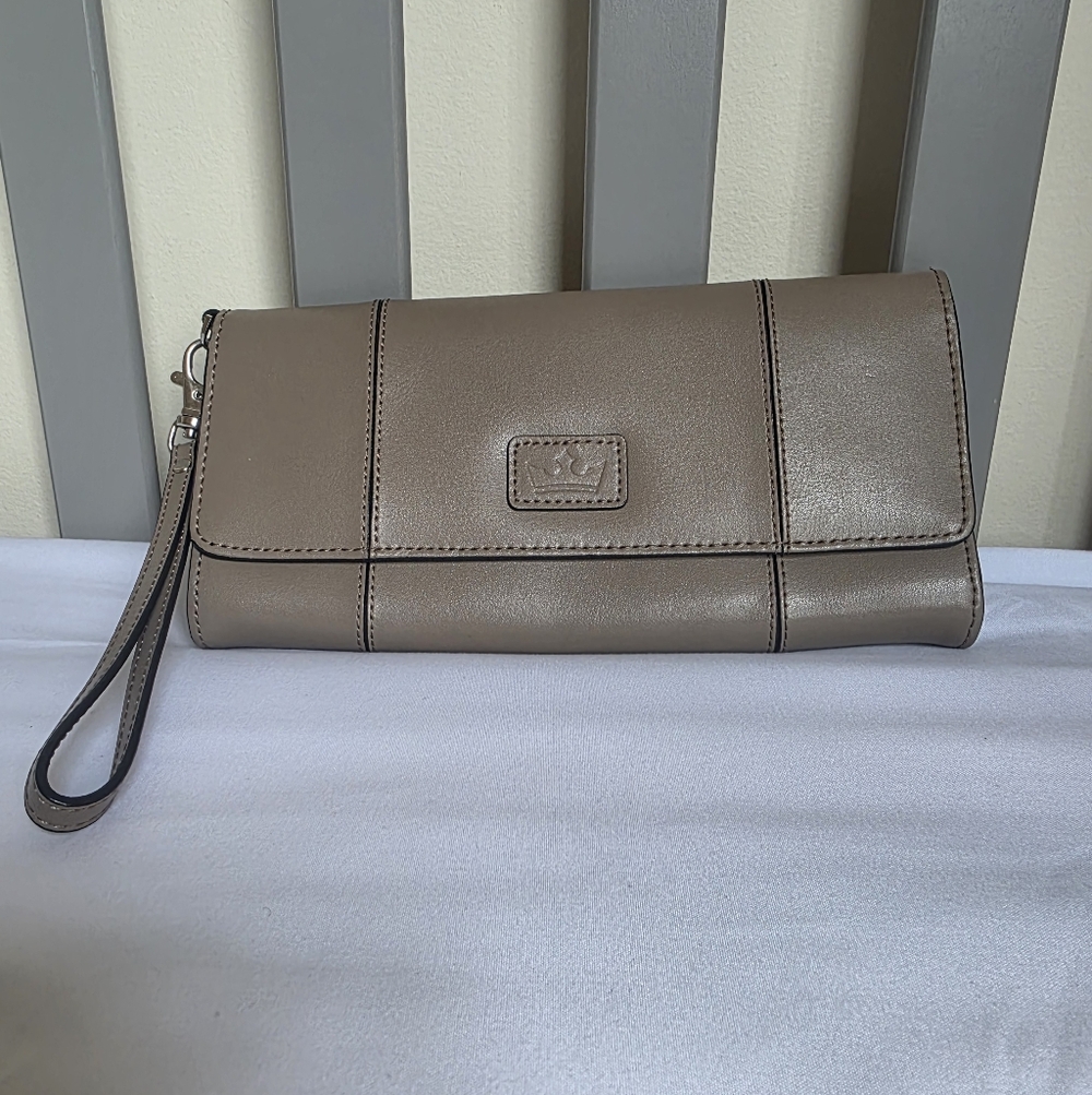 Baekgaard Taupe Brown Long Leather Wristlet Wallet With Detachable Strap